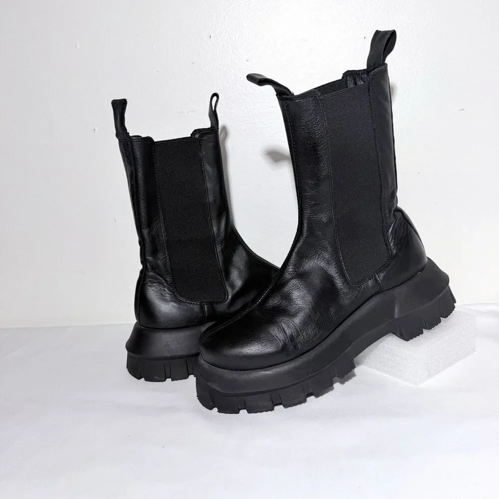 ASOS DESIGN Aqum premium leather chunky chelsea Unisex Black Boots